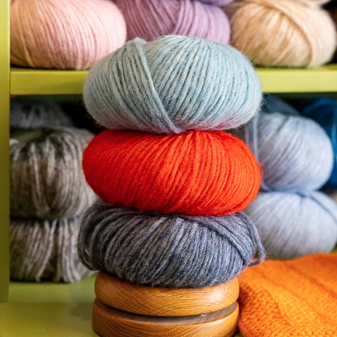 Stack of yarn at Ida's House wool shop in Lewes.