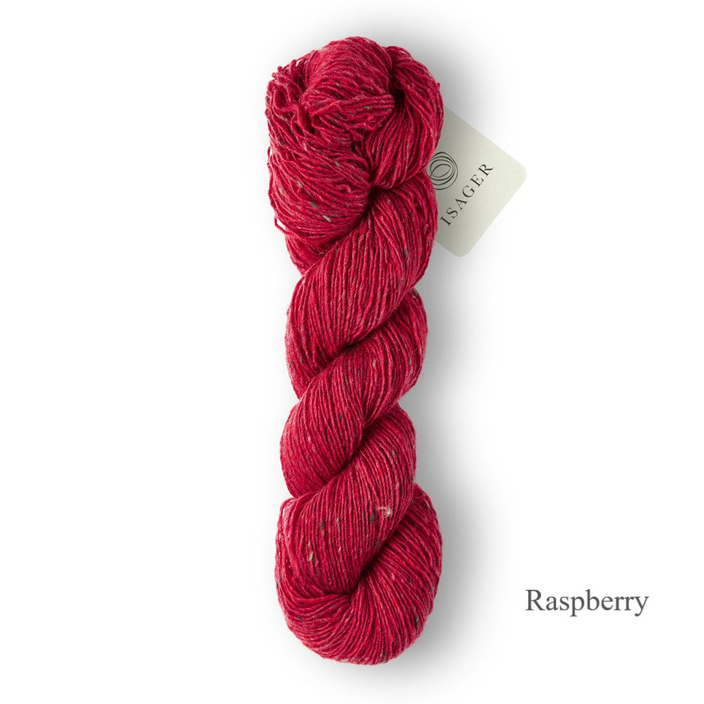 Raspberry Isager Tweed yarn is available to buy online from UK wool shop, Ida's House. 