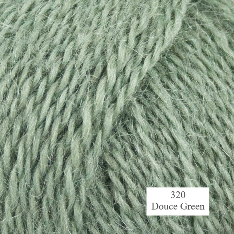 320 Douce Green Mohair and Wool Yarn from Onion is available to buy online from UK wool shop, Ida's House.