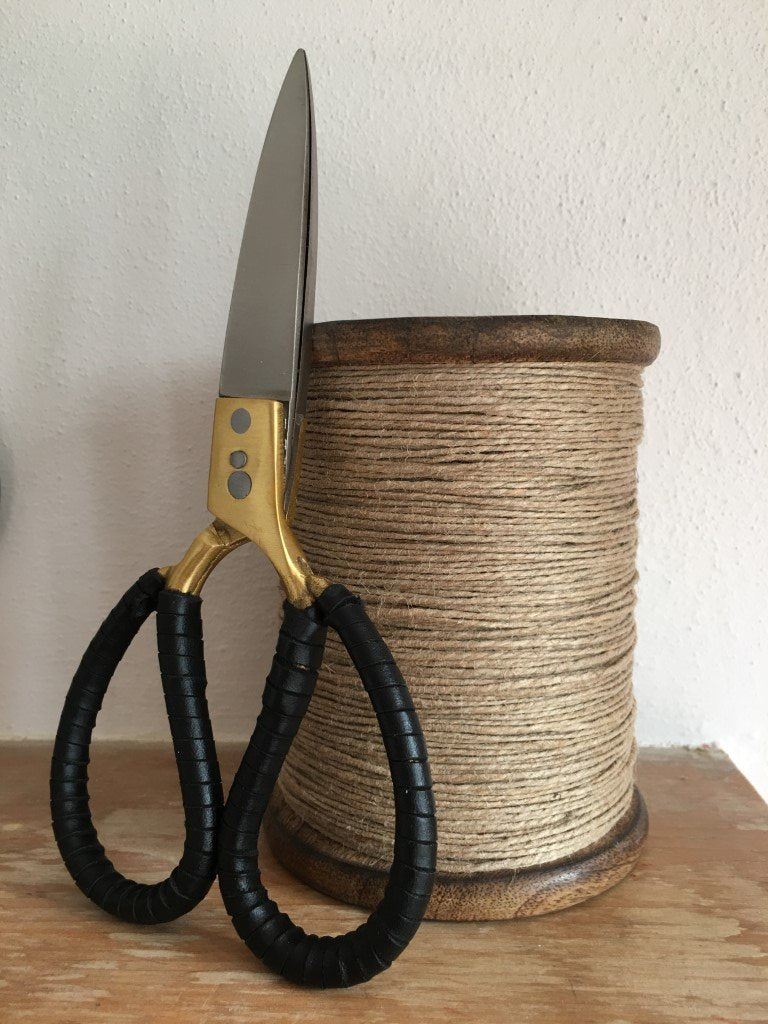 Large Brass and Steel Leather Grip Scissors are available to buy online from UK wool shop, Ida's House.