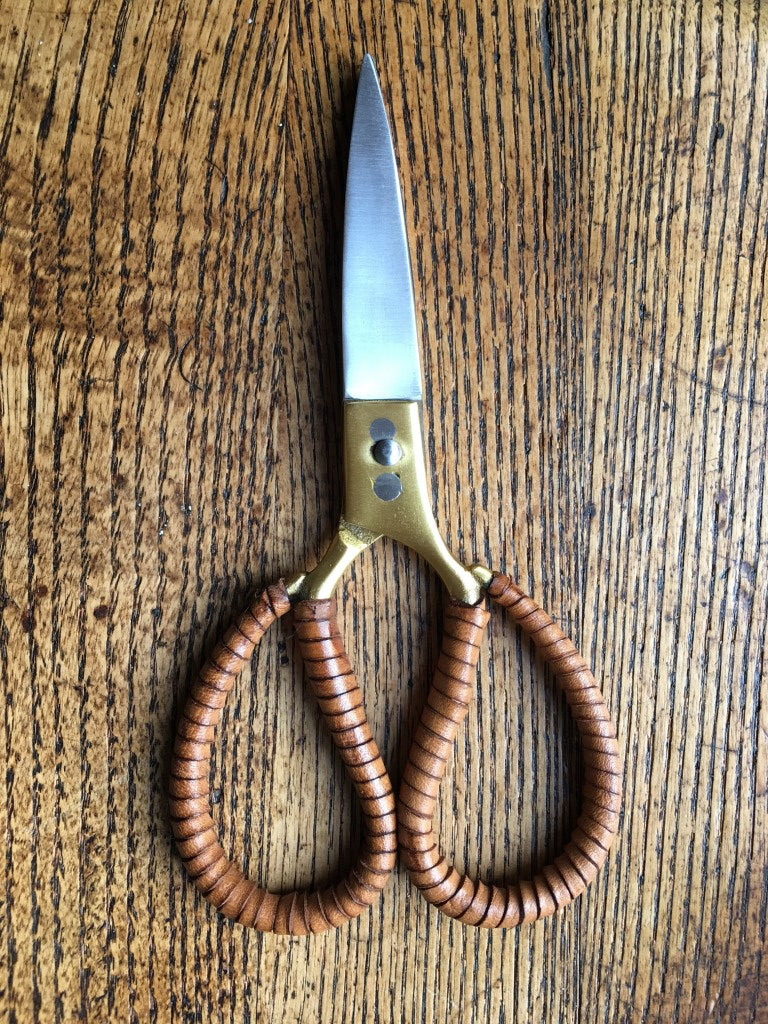 Large Brass and Steel Leather Grip Scissors are available to buy online from UK wool shop, Ida's House.