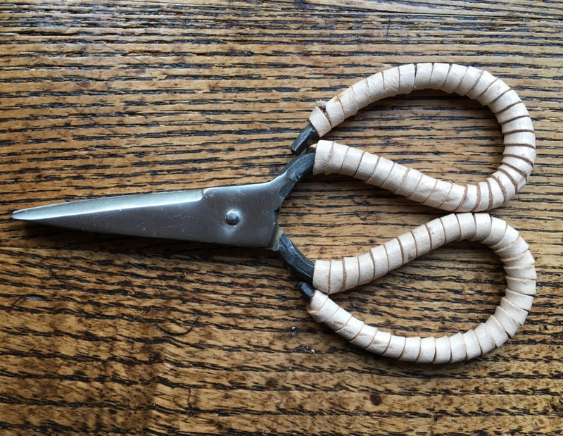 Medium Brass and Steel Leather Grip Scissors are available to buy online from UK wool shop, Ida's House.