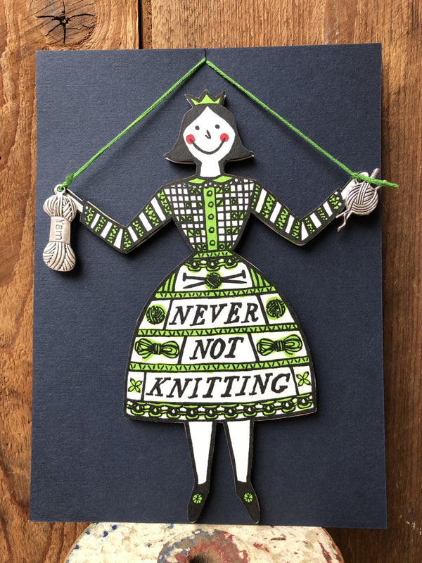 A Never not Knitting Lady Hanging Decoration is available to buy online from UK wool shop, Ida's House.